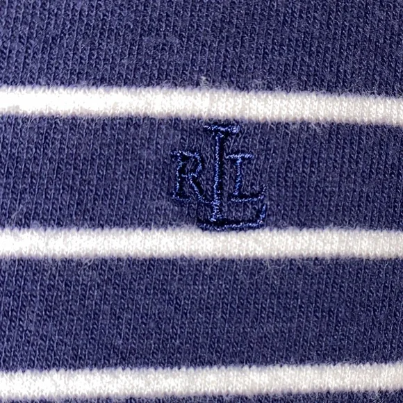 Lauren Ralph Lauren Striped Navy and White Quarter-Zip Sweater - Picture 3 of 8